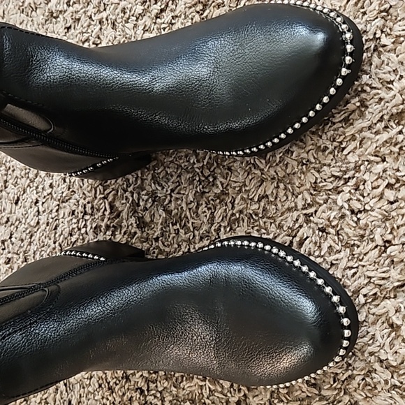 Black Studded Knee High Boots with Zippers - Picture 6 of 7